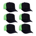 thumbnail image 1 of Couver 5 Panel High Crown Back Split Mesh Polyester Foam Trucker Hat, Black Neon Green, 6 Count, 1 of 7