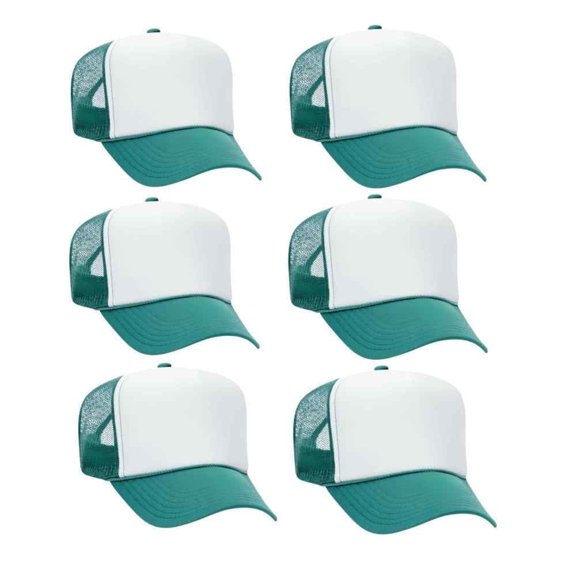 Couver 5 Panel High Crown Front Split Mesh Polyester Foam Trucker Hat, Jade White Jade, 6 Count