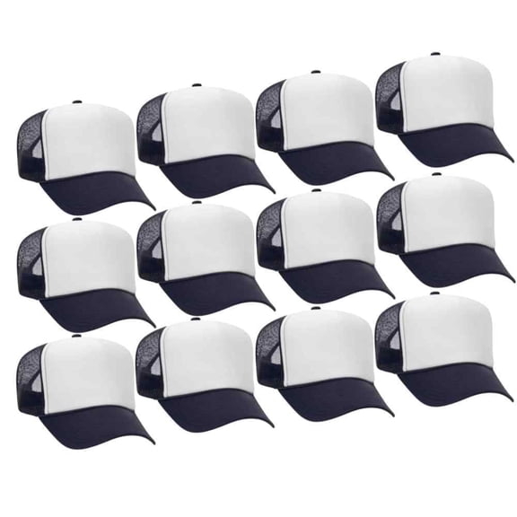 Couver 5 Panel High Crown Front Split Mesh Polyester Foam Trucker Hat, Navy White Navy, 12 Count