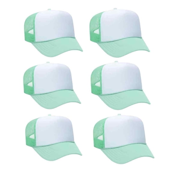 Couver 5 Panel High Crown Front Split Mesh Polyester Foam Trucker Hat, Seafoam Green White Seafoam Green, 6 Count