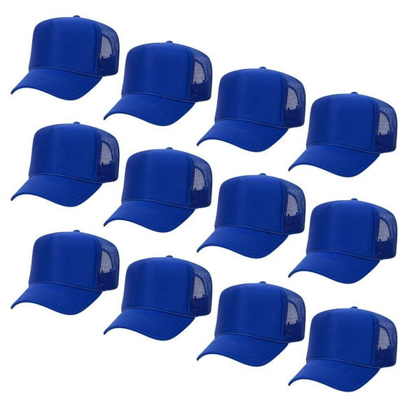 Couver 5 Panel High Crown Mesh Back Trucker Hat, Polyester Foam Front, Blue, 12PCS Bulk Set Pack