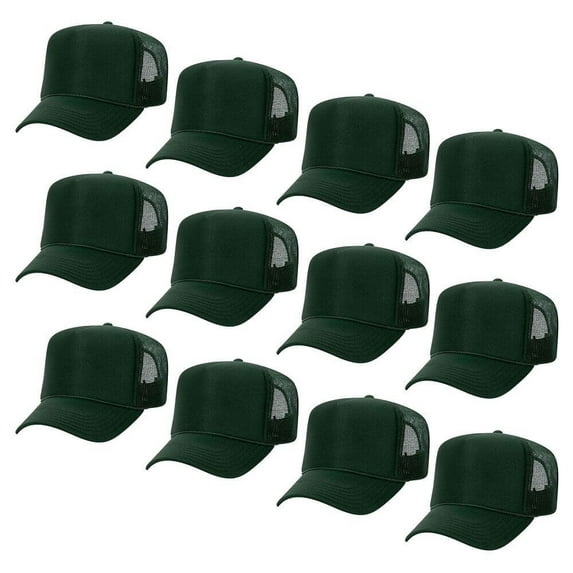 Couver 5 Panel High Crown Mesh Back Trucker Hat, Polyester Foam Front, Dark Green, 12PCS Bulk Set Pack