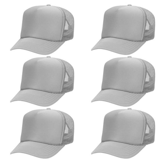 OTTO CAP 5 Panel High Crown Mesh Back Trucker Hat, Polyester Foam Front, Gary, 6PCS Set Pack
