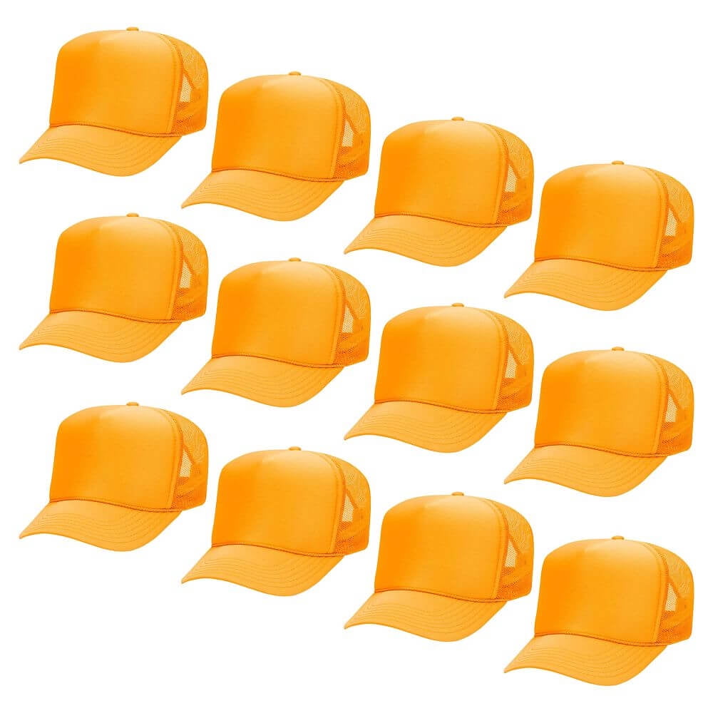 Couver 5 Panel High Crown Mesh Back Trucker Hat, Polyester Foam Front, Gold, 12PCS Bulk Set Pack