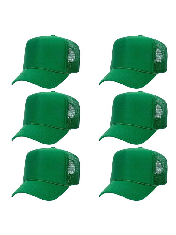 OTTO CAP 5 Panel High Crown Mesh Back Trucker Hat, Polyester Foam Front, Kelly, 6PCS Set Pack