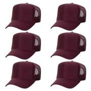 OTTO CAP 5 Panel High Crown Mesh Back Trucker Hat, Polyester Foam Front, Maroon, 6PCS Set Pack
