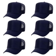 OTTO CAP 5 Panel High Crown Mesh Back Trucker Hat, Polyester Foam Front, Navy, 6PCS Set Pack
