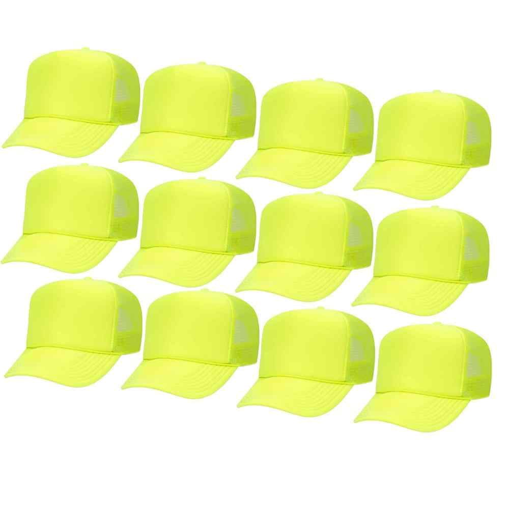Couver 5 Panel High Crown Mesh Back Trucker Hat, Polyester Foam Front, Neon Yellow, 12PCS Bulk Set Pack
