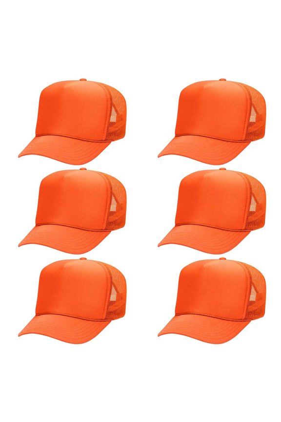 OTTO CAP 5 Panel High Crown Mesh Back Trucker Hat, Polyester Foam Front, Orange, 6PCS Set Pack