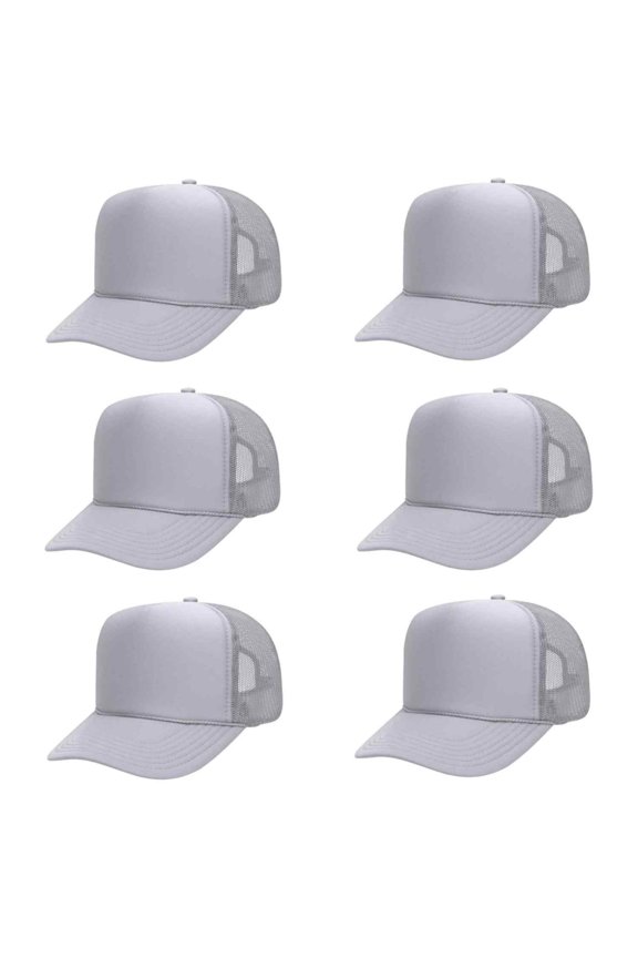 OTTO CAP 5 Panel High Crown Mesh Back Trucker Hat, Polyester Foam Front, Silver Grey, 6PCS Set Pack