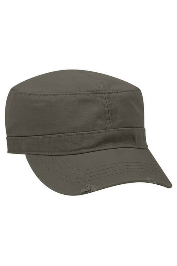 CAP Military Hat-Garment Washed Superior Cotton Twill Distressed Visor, Dark Olive Green