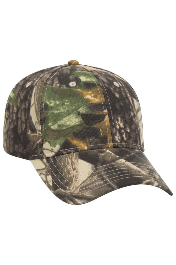 OTTO Camouflage Brushed Cotton Blend Twill 6 Panel Low Profile Baseball Cap - Kha/Blk/Dk.Grn