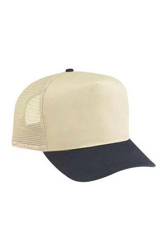 OTTO Cotton Blend Twill 5 Panel Pro Style Mesh Back Trucker Hat - Blk/Kha