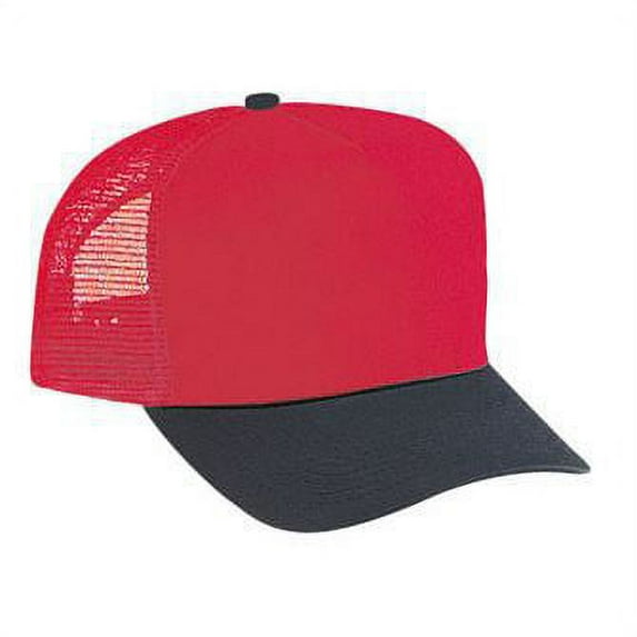 OTTO Cotton Blend Twill 5 Panel Pro Style Mesh Back Trucker Hat - Blk/Red