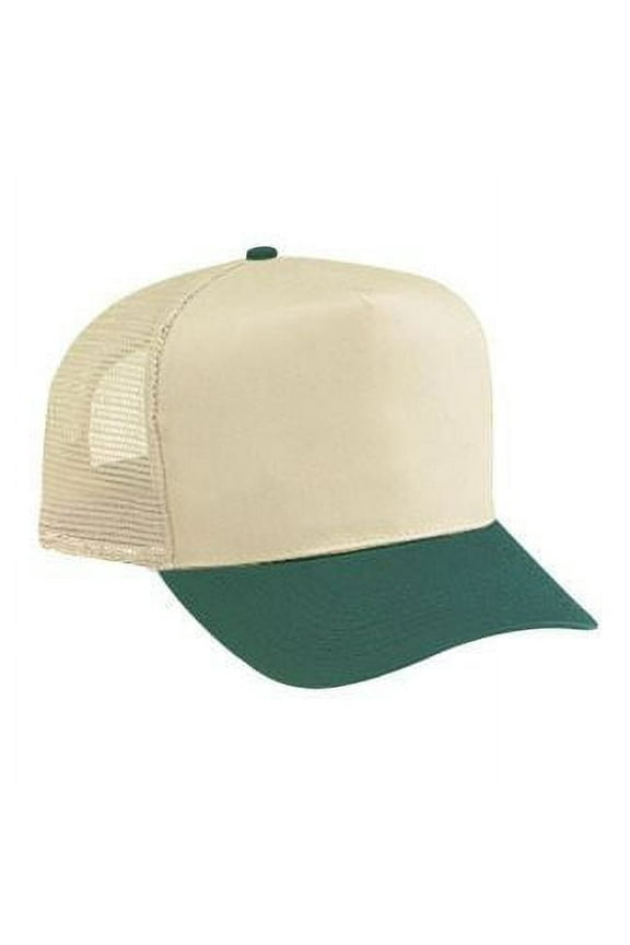 OTTO Cotton Blend Twill 5 Panel Pro Style Mesh Back Trucker Hat - Dk.Grn/Kha