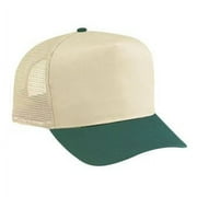 OTTO Cotton Blend Twill 5 Panel Pro Style Mesh Back Trucker Hat - Dk.Grn/Kha