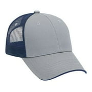 OTTO Cotton Twill Flipped Edge Visor 6 Panel Low Profile Mesh Back Trucker Hat - Gry/Gry/Nvy