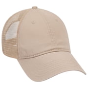 OTTO Garment Washed Cotton Twill 6 Panel Low Profile Mesh Back Trucker Hat - Khaki