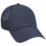 OTTO Garment Washed Cotton Twill 6 Panel Low Profile Mesh Back Trucker Hat - Navy