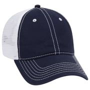 OTTO Garment Washed Cotton Twill 6 Panel Low Profile Mesh Back Trucker Hat - Nvy/Nvy/Wht