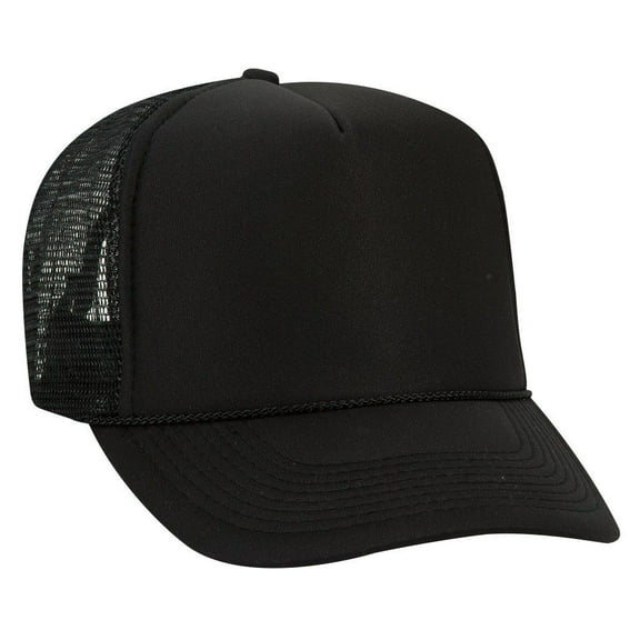 OTTO Wholesale 12x Polyester Foam Front 5 Panel High Crown Mesh Back Hat Black
