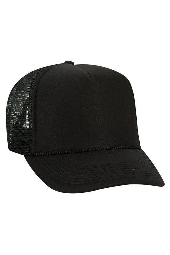 Wholesale 12x Polyester Foam Front 5 Panel High Crown Mesh Back Hat Black