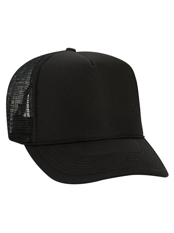 Wholesale 12x Polyester Foam Front 5 Panel High Crown Mesh Back Hat Black