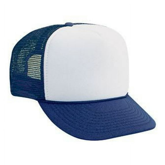 OTTO Polyester Foam Front 5 Panel High Crown Mesh Back Trucker Hat - Nvy/Wht/Nvy