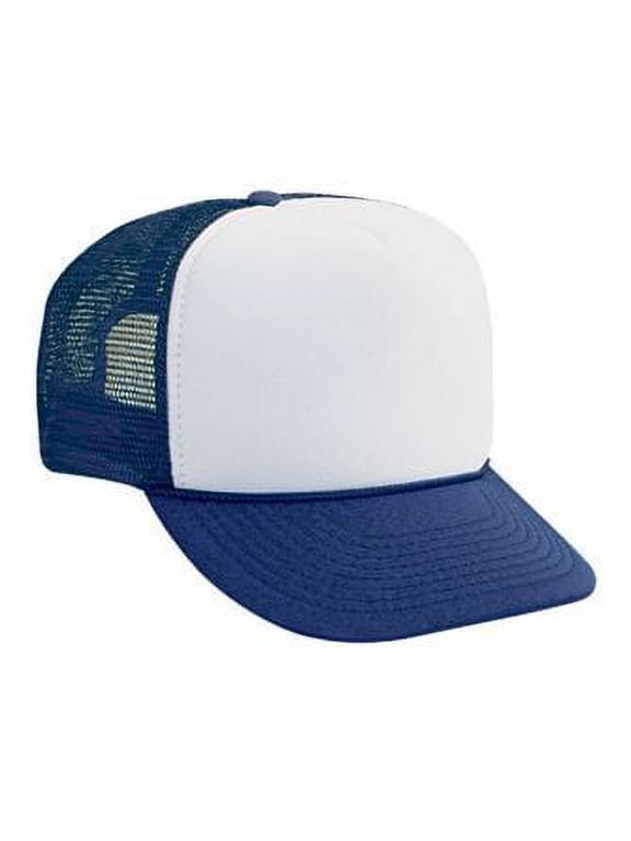 OTTO Polyester Foam Front 5 Panel High Crown Mesh Back Trucker Hat - Nvy/Wht/Nvy