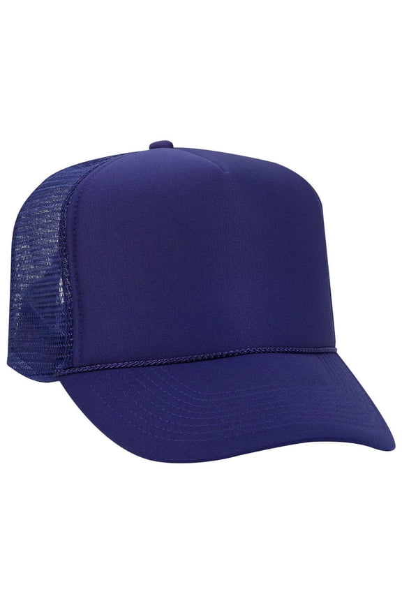 Polyester Foam Front 5 Panel High Crown Mesh Back Trucker Hat - Purple