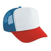 OTTO Polyester Foam Front 5 Panel High Crown Mesh Back Trucker Hat - Red/Wht/Ryl