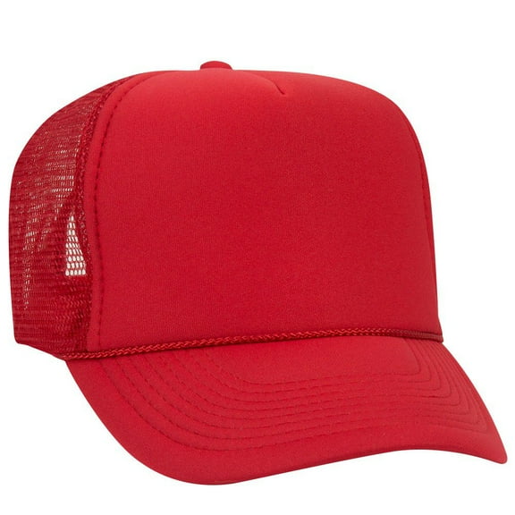 Wholesale 12 x OTTO Polyester Foam Front 5 Panel High Crown Mesh Back Trucker Hat - Red - (12 Pcs)