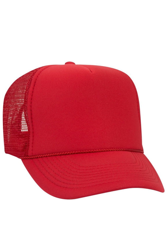 Wholesale 12 x OTTO Polyester Foam Front 5 Panel High Crown Mesh Back Trucker Hat - Red - (12 Pcs)
