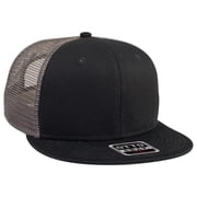 OTTO SNAP Cotton Twill Round Flat Visor 6 Panel Mesh Back Trucker Snapback - Blk/Blk/Red