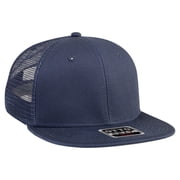 OTTO SNAP Cotton Twill Round Flat Visor 6 Panel Mesh Back Trucker Snapback - Navy