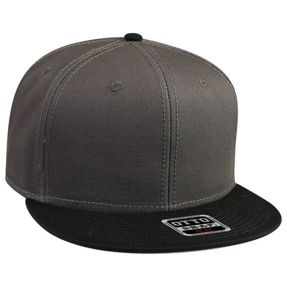 OTTO SNAP Cotton Twill Round Flat Visor 6 Panel Pro Style Snapback Hat - Blk/Ch.Gry/Ch.Gry