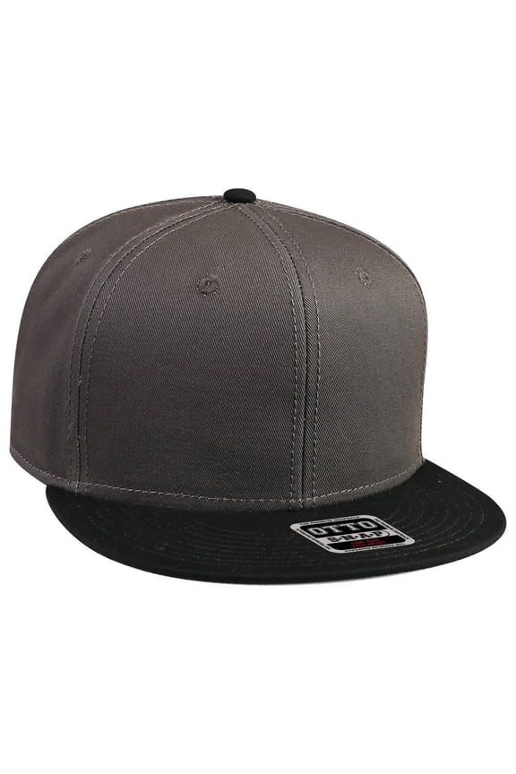 OTTO SNAP Cotton Twill Round Flat Visor 6 Panel Pro Style Snapback Hat - Blk/Ch.Gry/Ch.Gry