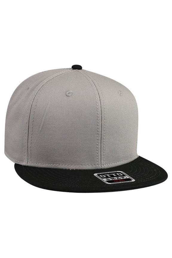 OTTO SNAP Cotton Twill Round Flat Visor 6 Panel Pro Style Snapback Hat - Blk/Gry/Gry