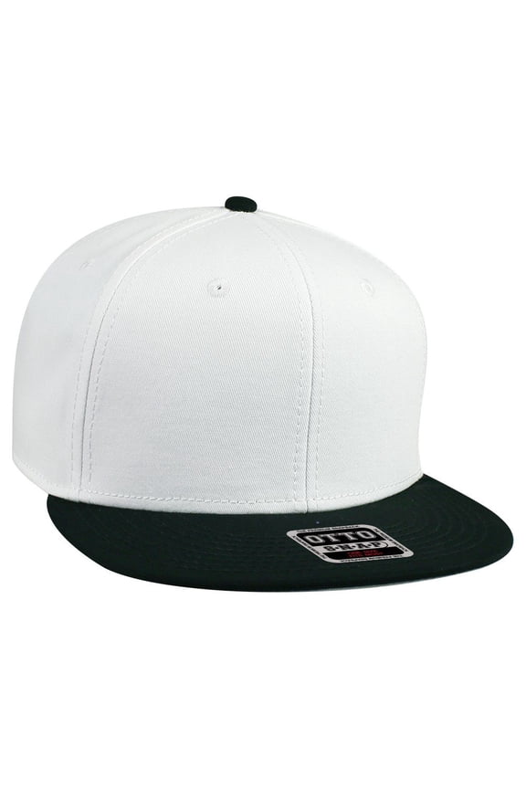 OTTO SNAP Cotton Twill Round Flat Visor 6 Panel Pro Style Snapback Hat - Blk/Wht/Wht