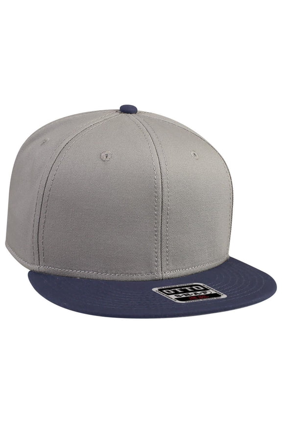 OTTO SNAP Cotton Twill Round Flat Visor 6 Panel Pro Style Snapback Hat - Nvy/Gry/Gry