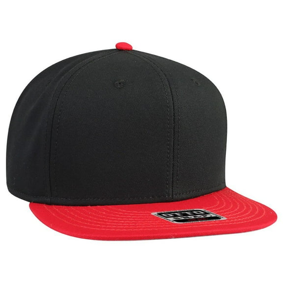 OTTO SNAP Cotton Twill Round Flat Visor 6 Panel Pro Style Snapback Hat - Red/Blk/Blk