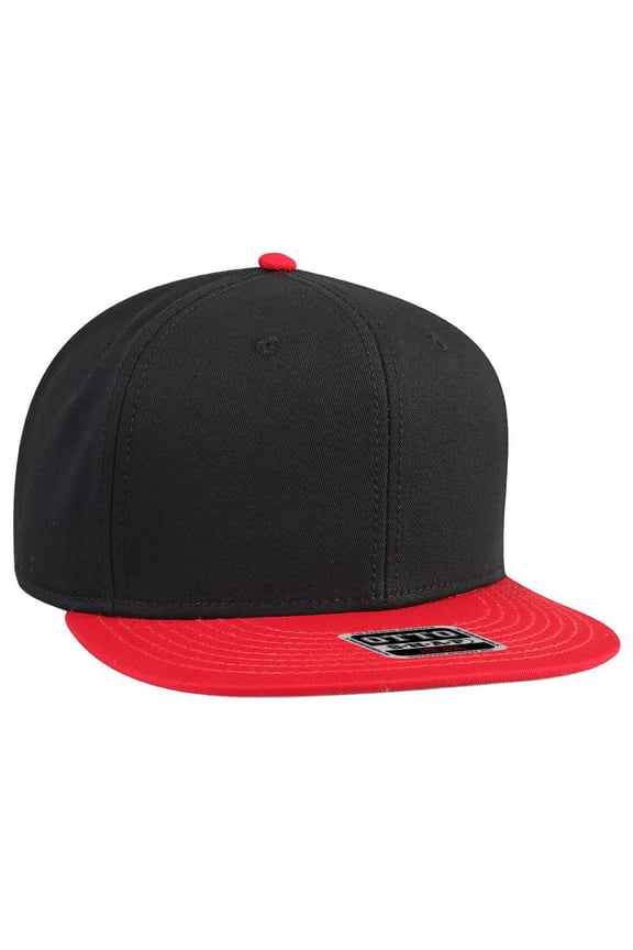 OTTO SNAP Cotton Twill Round Flat Visor 6 Panel Pro Style Snapback Hat - Red/Blk/Blk