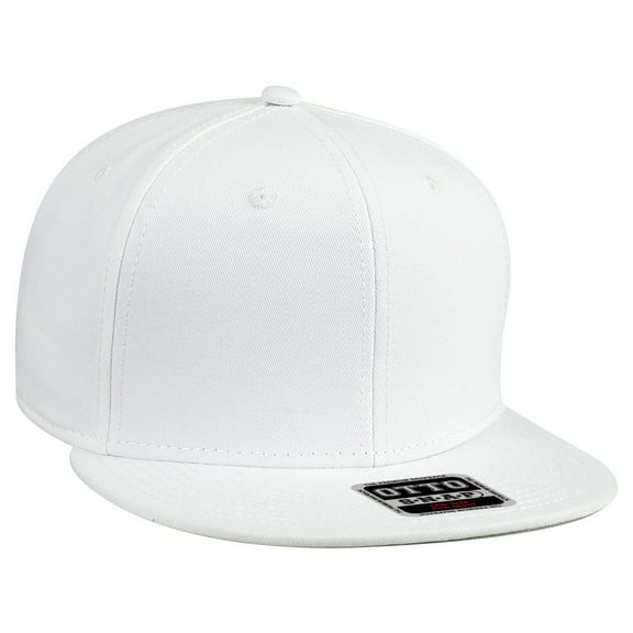 OTTO SNAP Cotton Twill Round Flat Visor 6 Panel Pro Style Snapback Hat - White