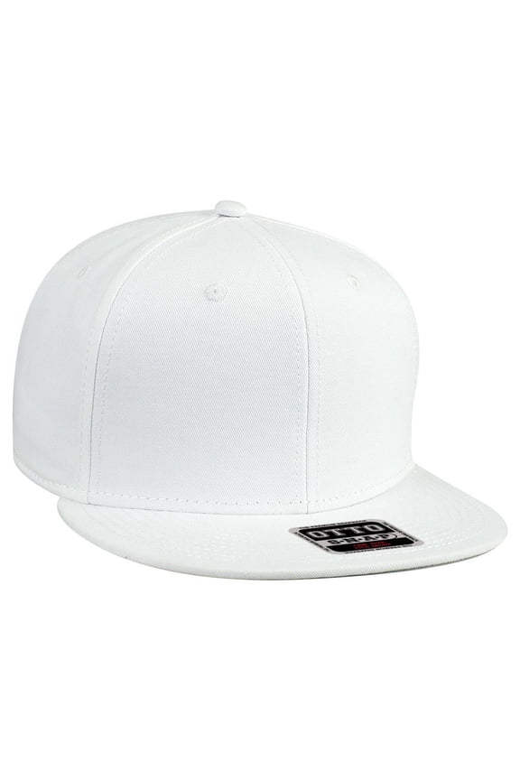 OTTO SNAP Cotton Twill Round Flat Visor 6 Panel Pro Style Snapback Hat - White