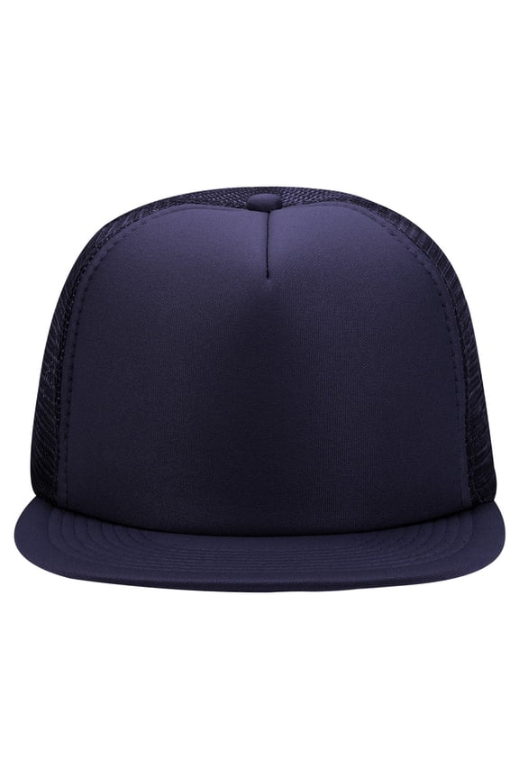 OTTO SNAP Round Flat Visor High Crown Mesh Back 5 Panel Trucker Snapback - Navy