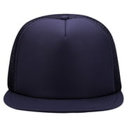 OTTO SNAP Round Flat Visor High Crown Mesh Back 5 Panel Trucker Snapback - Navy
