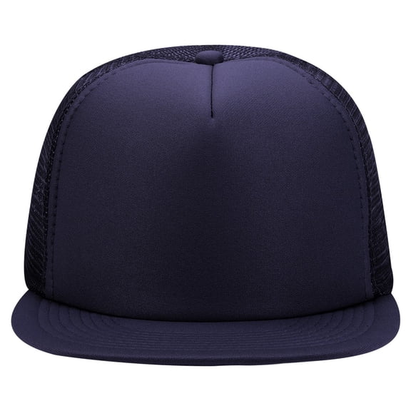OTTO SNAP Round Flat Visor High Crown Mesh Back 5 Panel Trucker Snapback - Navy