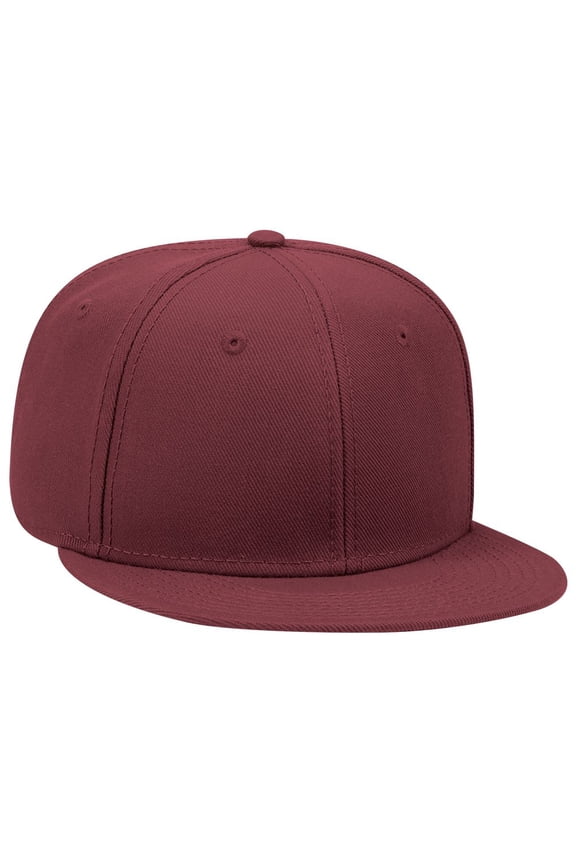 OTTO SNAP Wool Blend Twill Round Flat Visor 6 Panel Pro Style Snapback Hat - Burg. Marn
