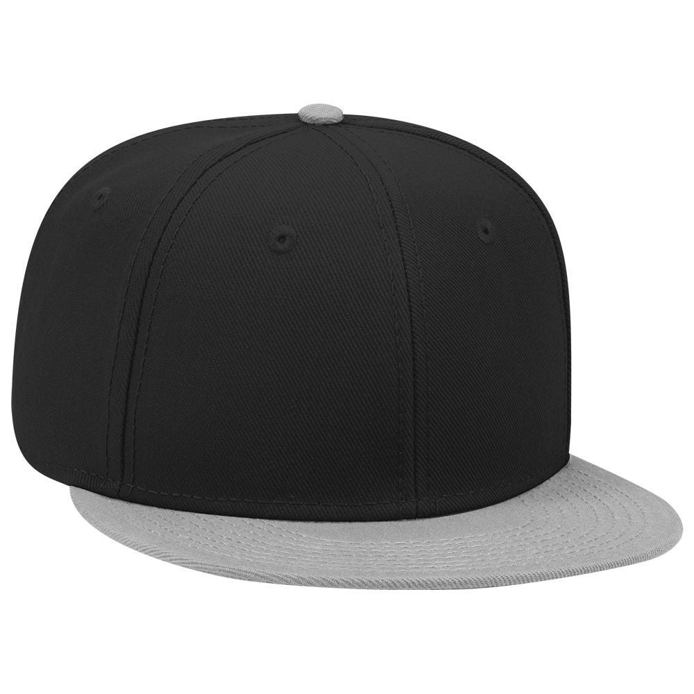 Round - Wool Flat Style OTTO Blk/Gry/Gry Pro Panel SNAP Visor 6 Twill Hat Blend Snapback