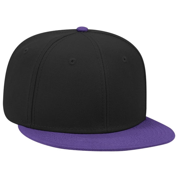OTTO SNAP Wool Blend Twill Round Flat Visor 6 Panel Pro Style Snapback Hat - Pur/Blk/Blk